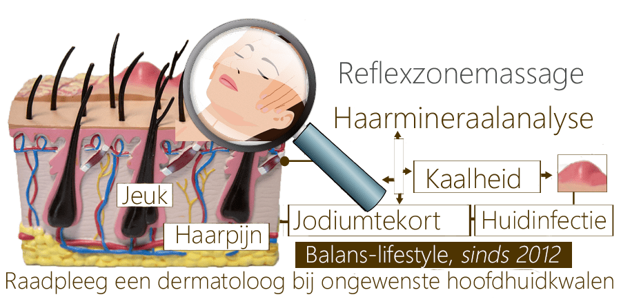 Haarmineraalanalyse, haarproblemen, kaalheid, malabsorptiesyndroom, mineralentekort, haarmineraalanalyse, haarpijn, haarpruritus, jodiumtekort, huidinfectie, luizen, spierovertraining, reflexzonemassage, haarpijnrust, holistische ontspanningsmassage, meridianenrust, haarcontrolepunt, jodiumbeeld, clusterhoofdpijn, levensthema blokkade, geboortescoop, dermatoloog, hoofdhuidkwalen, huidspecialist, hoofdhuidontsteking, luizenbesmetting, auraentiteiten, hoofdhuidmassage